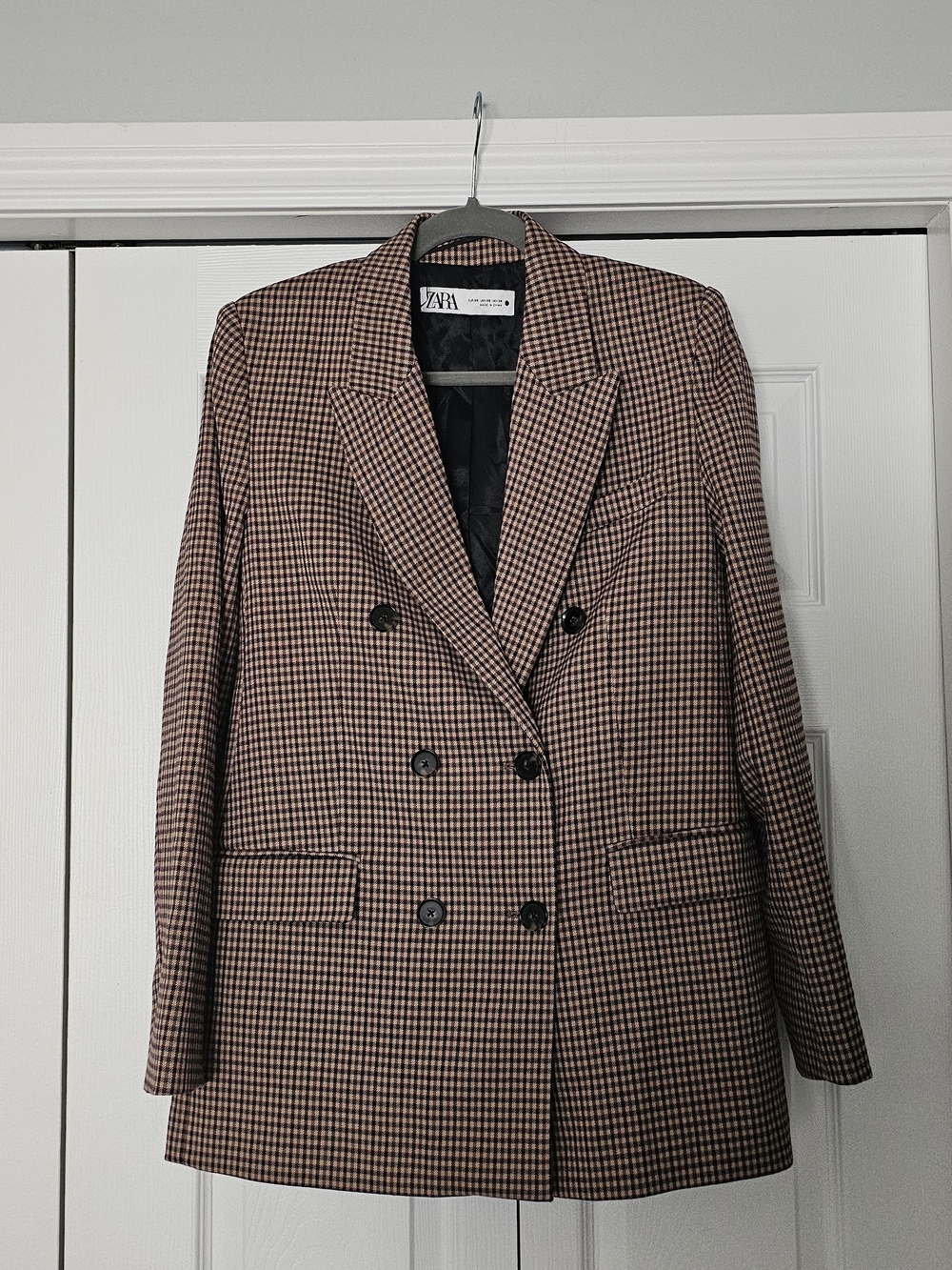 Zara Brown & Black Houndstooth Double-Breasted Blazer